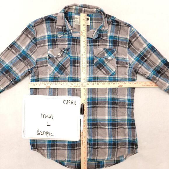 Urban Pipeline Madras Flannel Button Up Shirt Mens Size Large L Blue Gray - Picture 6 of 10